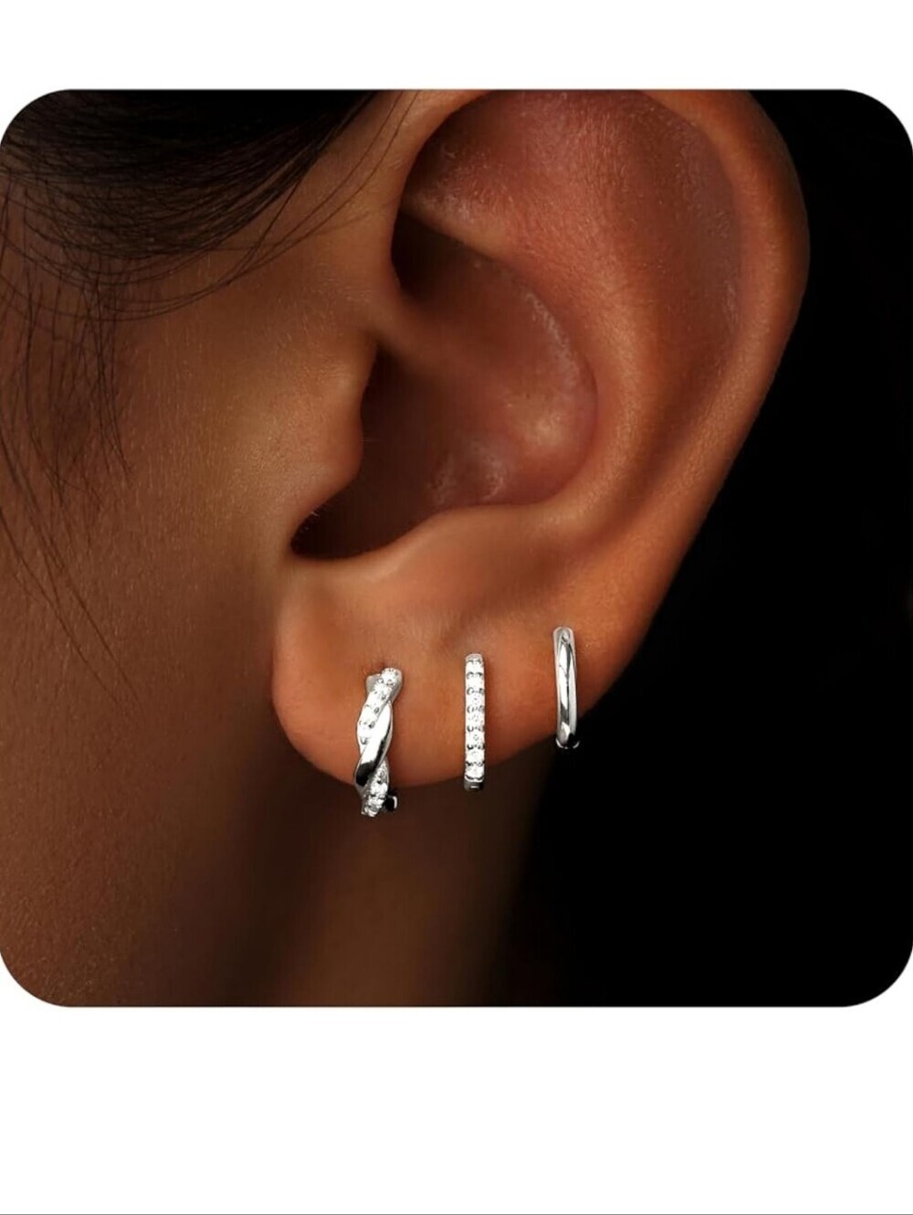 Silver Twisted & Pavรฉ Hoop Earring Set - 3 Pack